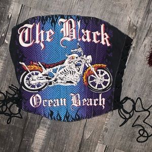 Reworked vintage motorcycle corset/tube top (stretchy)